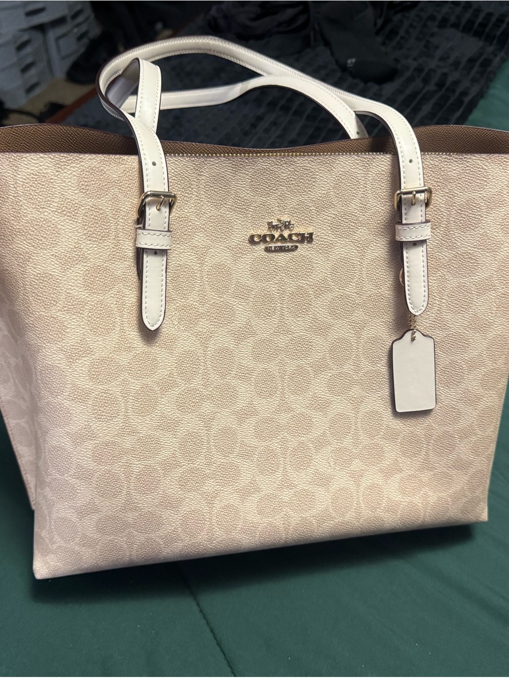Coach Mollie  Signature Tote with White Trim